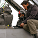 Monica Barbaro and Tom Cruise on the set of Top Gun: Maverick